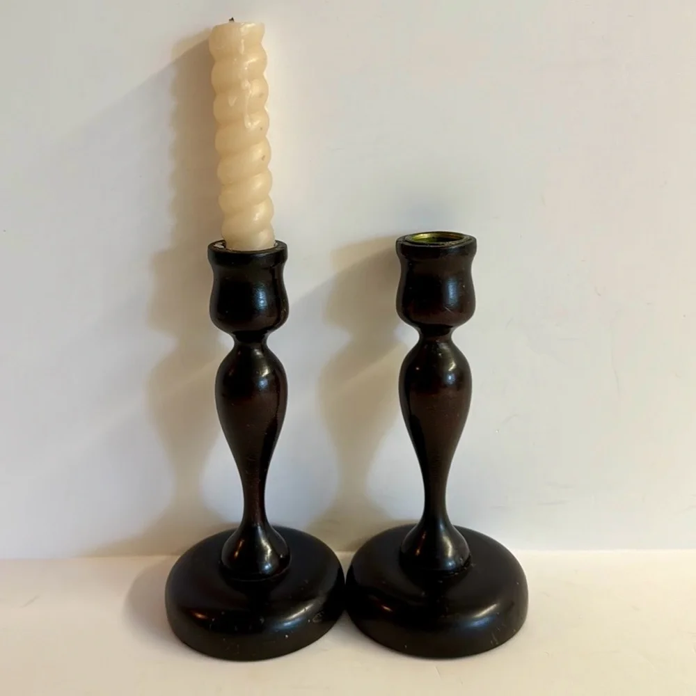 Vtg. Dark Brown handmade tapered candlesticks.Adds warmth to room.